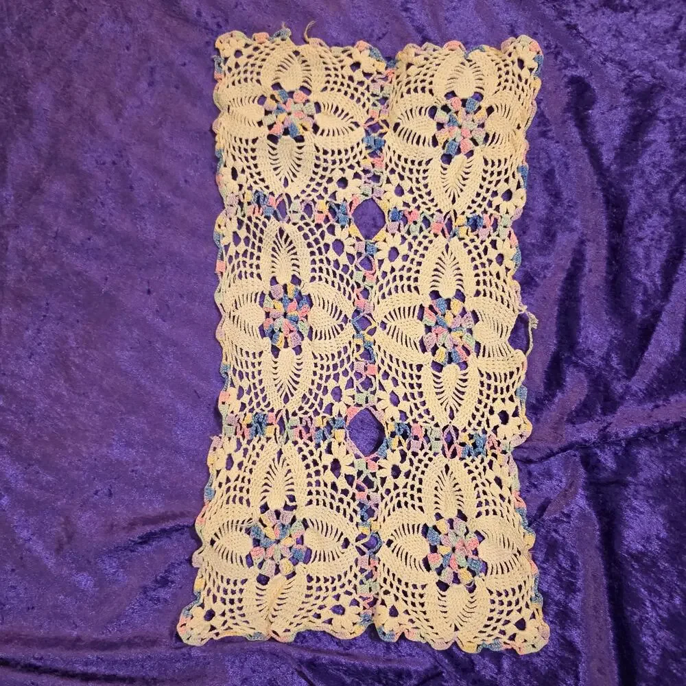 Vintage Crocheted Doily 18x11 Ivory Pastel Handmade